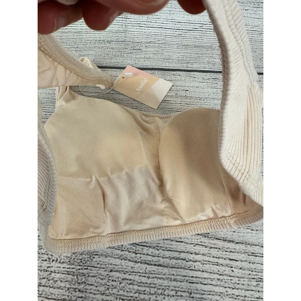 Andie Women's Cream Ribbed One Shoulder Swimsuit Top Size Medium
